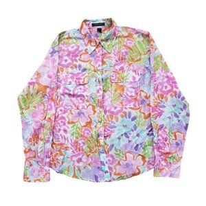 Lauren Ralph Lauren Floral Print Shirt Large Roll Tab